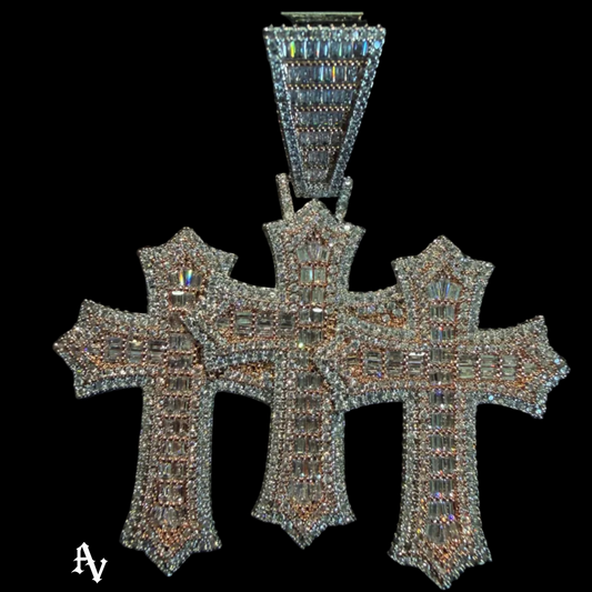 3 CROSS ROSE BAGUETTE PENDANT
